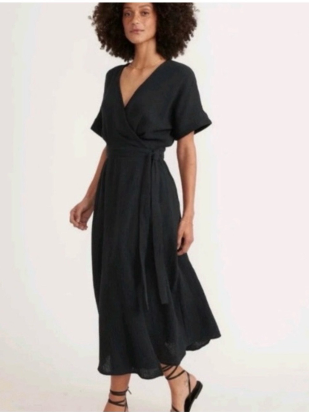 Marine Layer Black Wrap Midi Dress